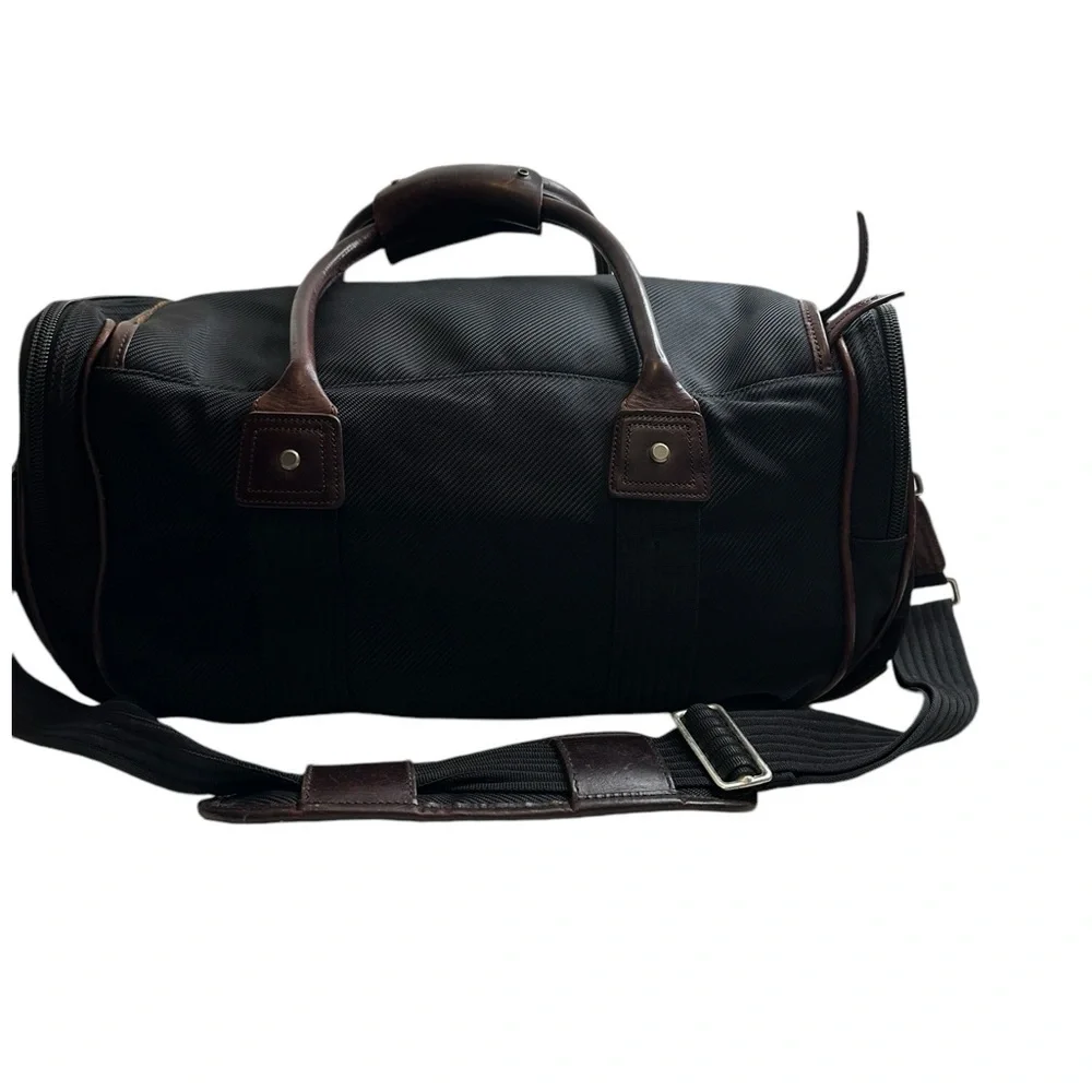 Vintage Filson Heritage Black Nylon Duffle Bag Leather Trim Medium